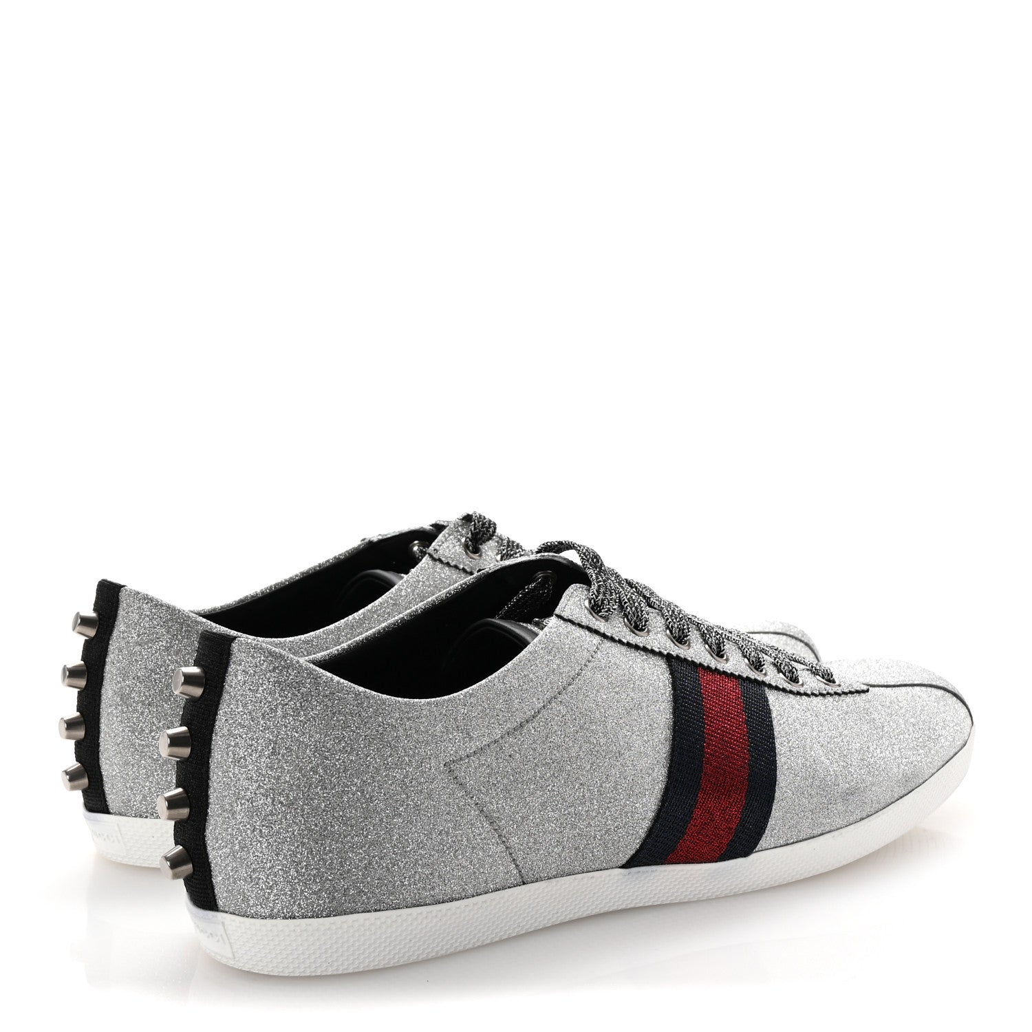 Gucci Glitter Fabric Studded Web Mens Sneakers 12 Silver 5 of 10
