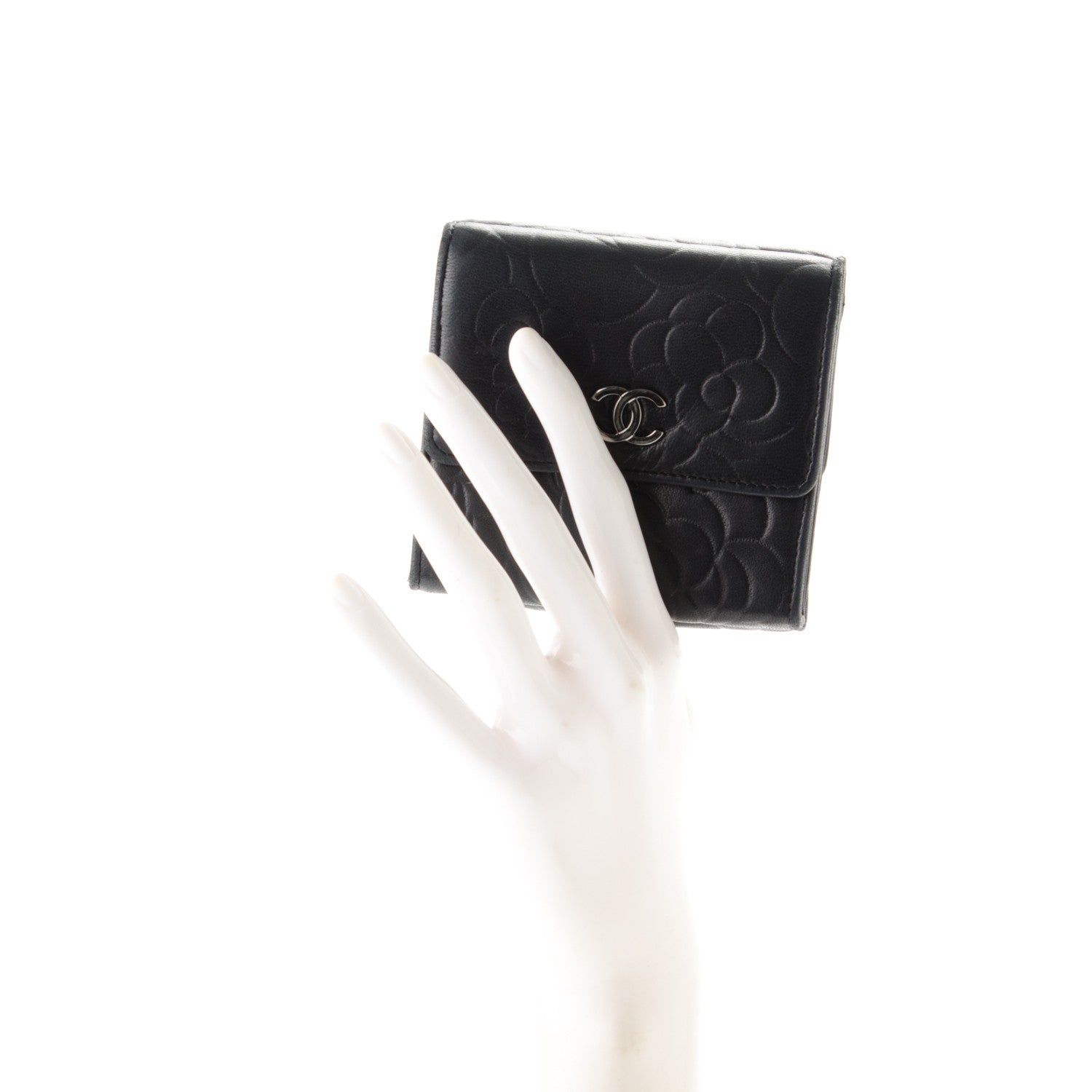 Chanel Lambskin Embossed Camellia French Wallet Black 2 of 9