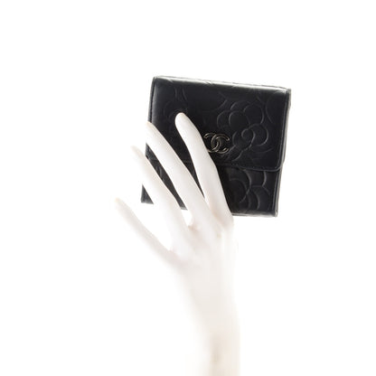 Chanel Lambskin Embossed Camellia French Wallet Black 2 of 9