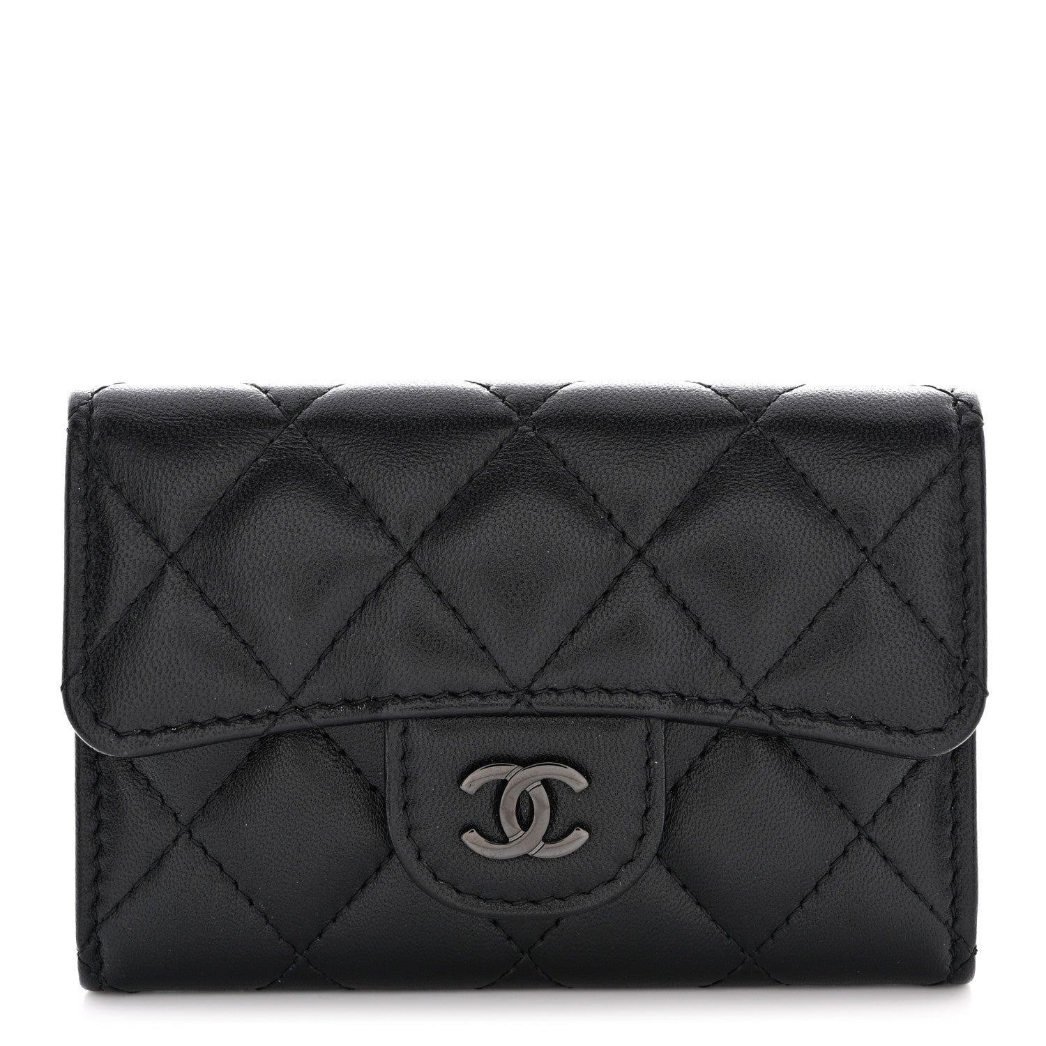 Chanel Lambskin Quilted Flap Card Holder Wallet So Black 1 of 11