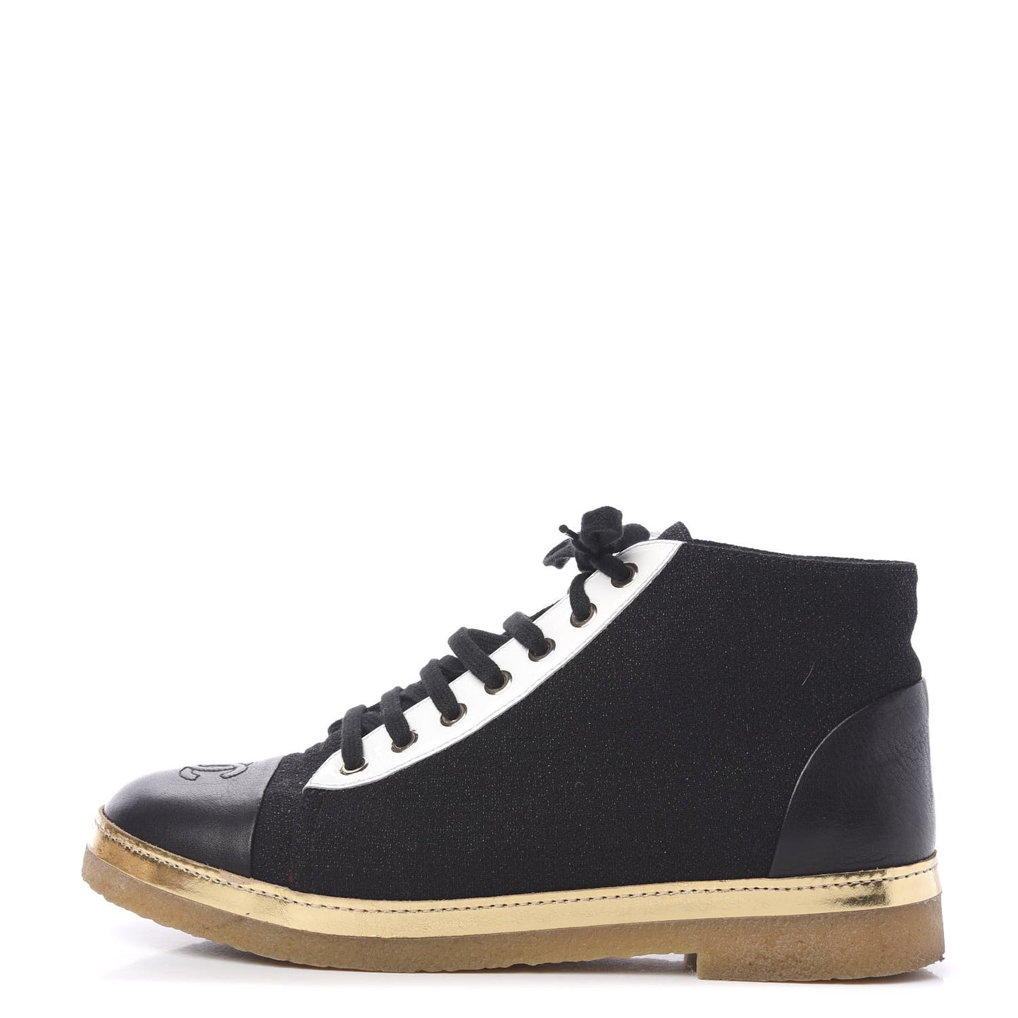 Tweed Metallic Lambskin High Top Sneakers 38.5 Black Gold