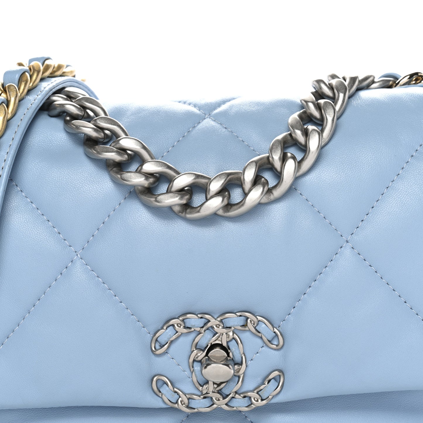 Lambskin Quilted Medium Chanel 19 Flap Light Blue