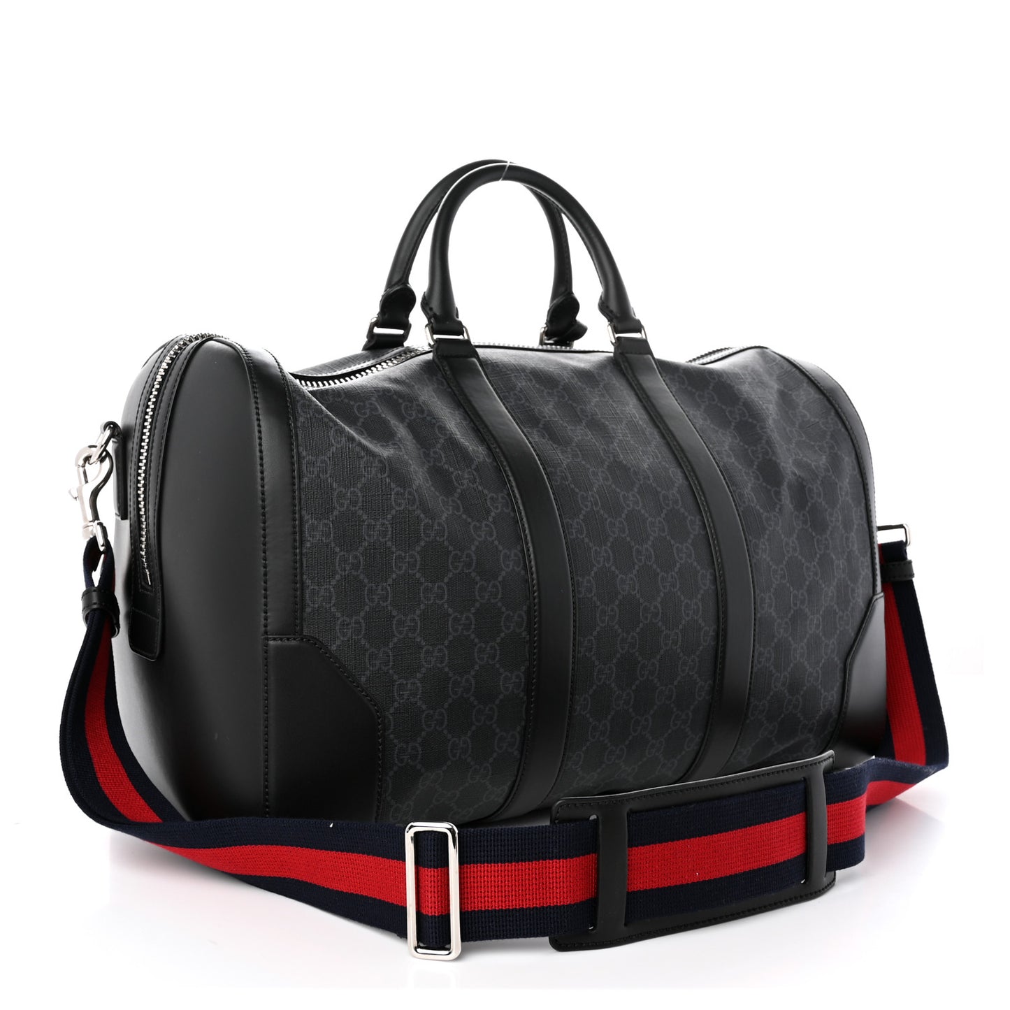 Soft GG Supreme Calfskin Web Medium Carry On Duffle Bag Black Grey
