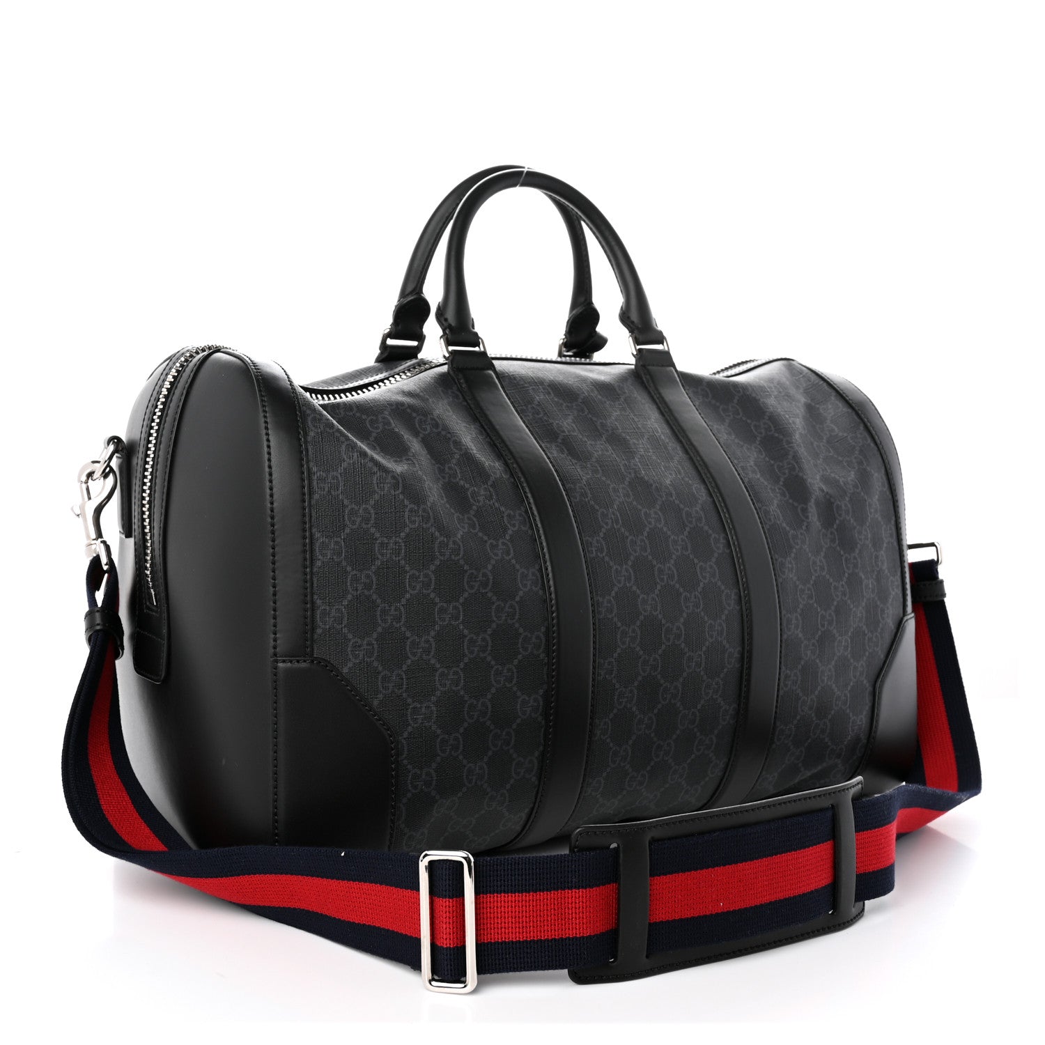 Gucci Soft GG Supreme Calfskin Web Medium Carry On Duffle Bag Black Grey 2 of 18