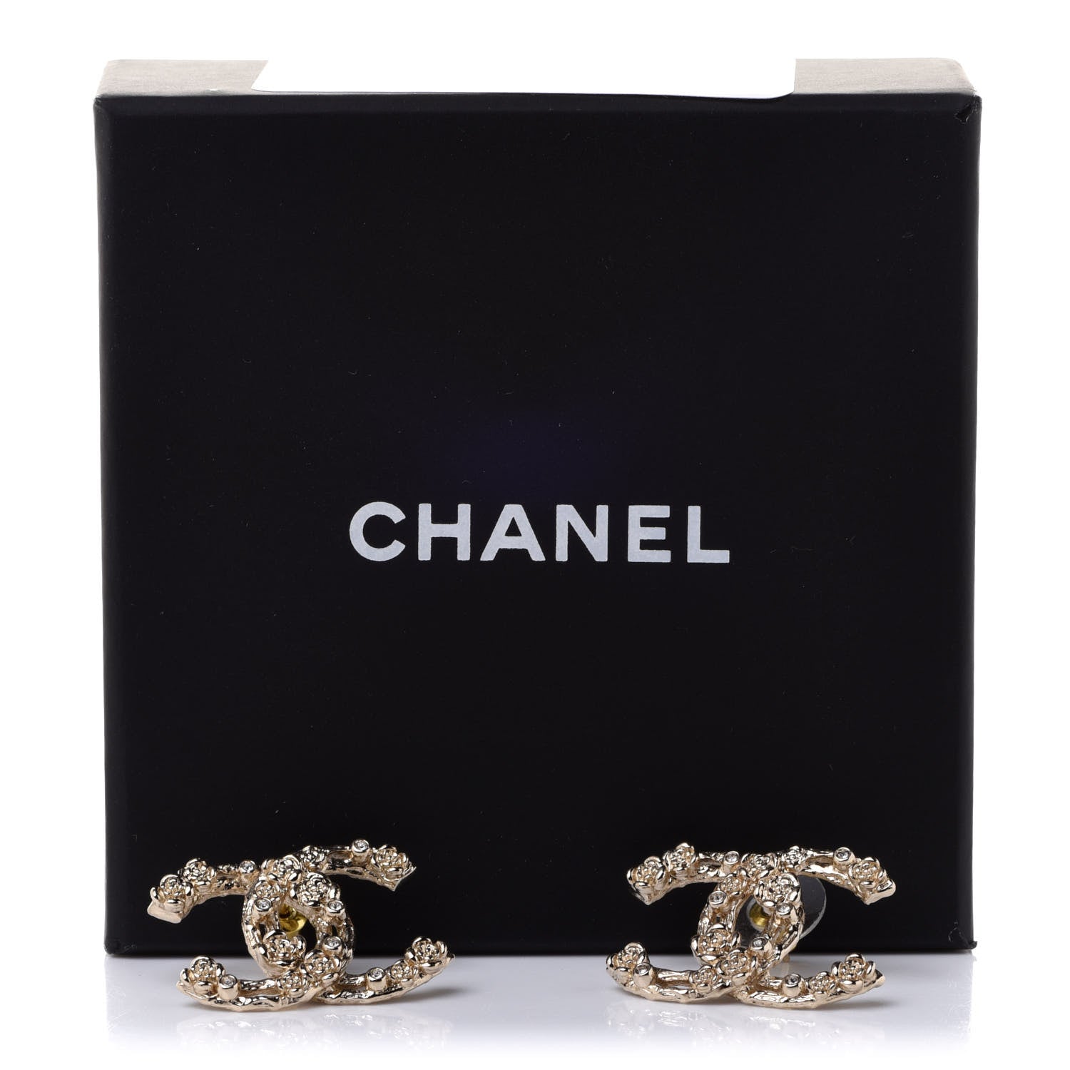 Chanel Crystal CC Camellia Earrings Gold 5 of 5