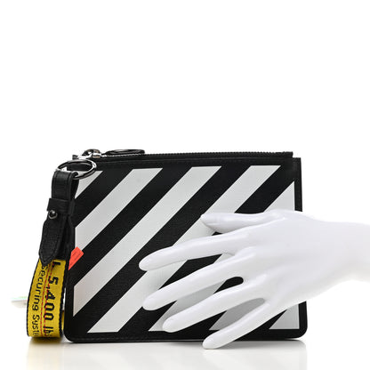 Off-White Saffiano Striped Diag Flat Pouch Black White 2 of 7