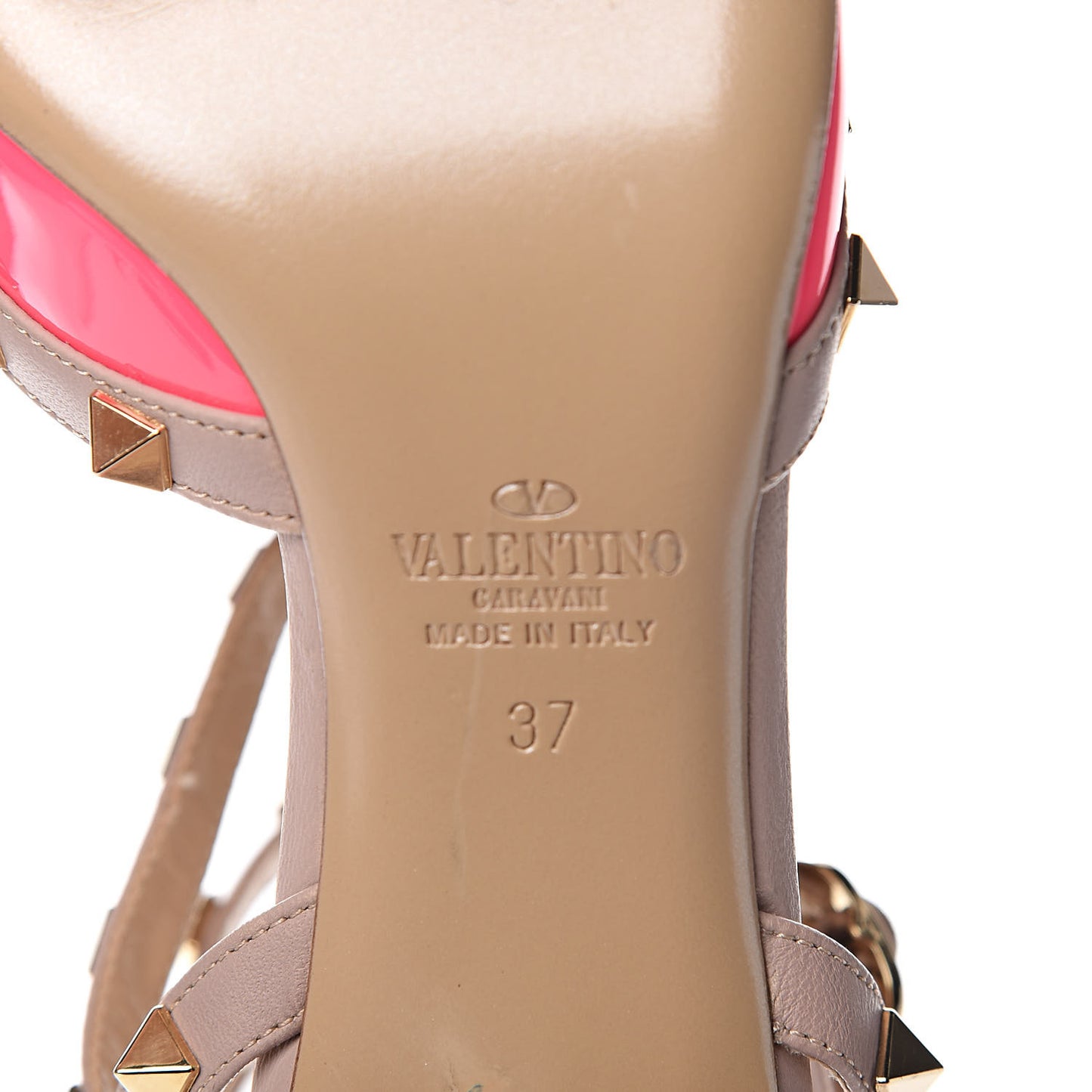 Patent Nappa Rockstud Ankle Strap 65mm Pumps 37 Peony Poudre