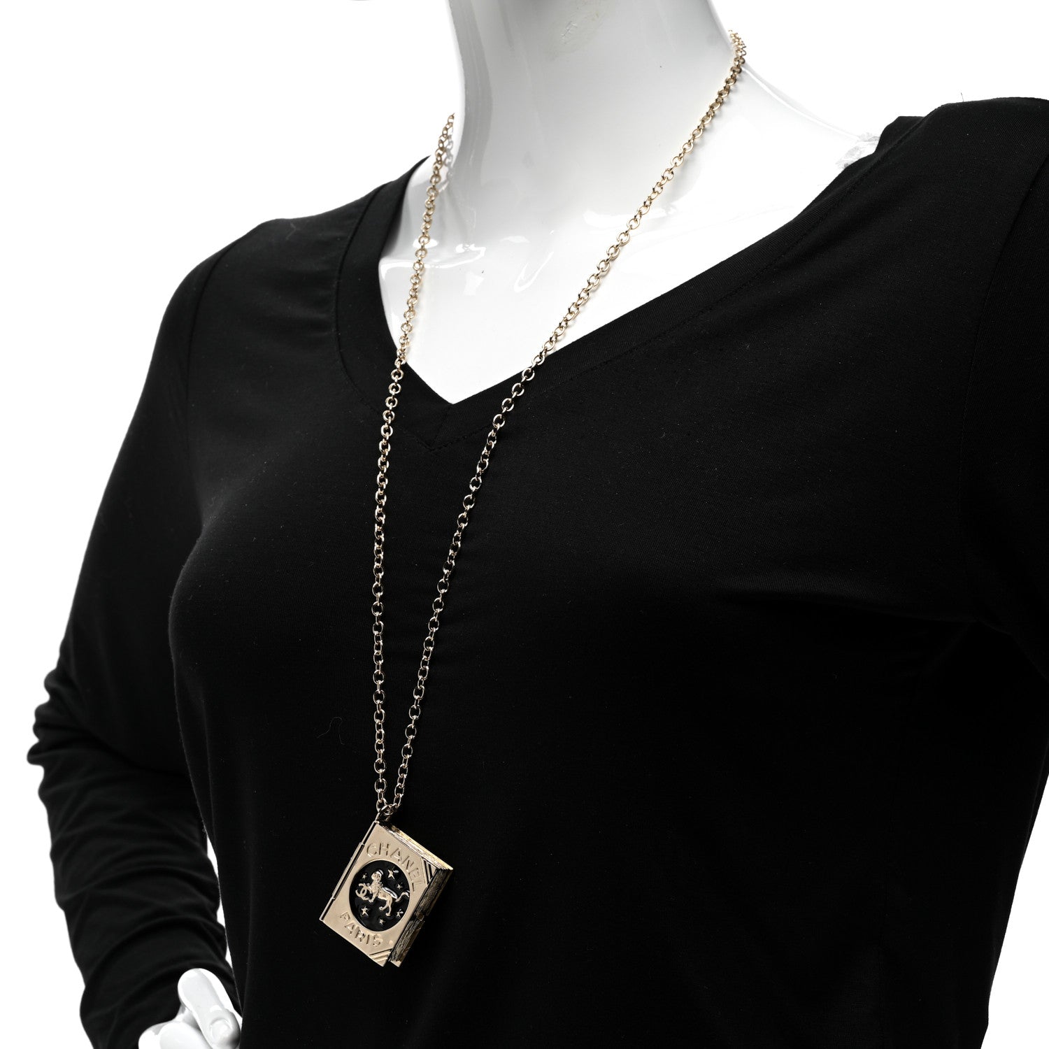 Chanel Metal Long Necklace Gold Black 2 of 8