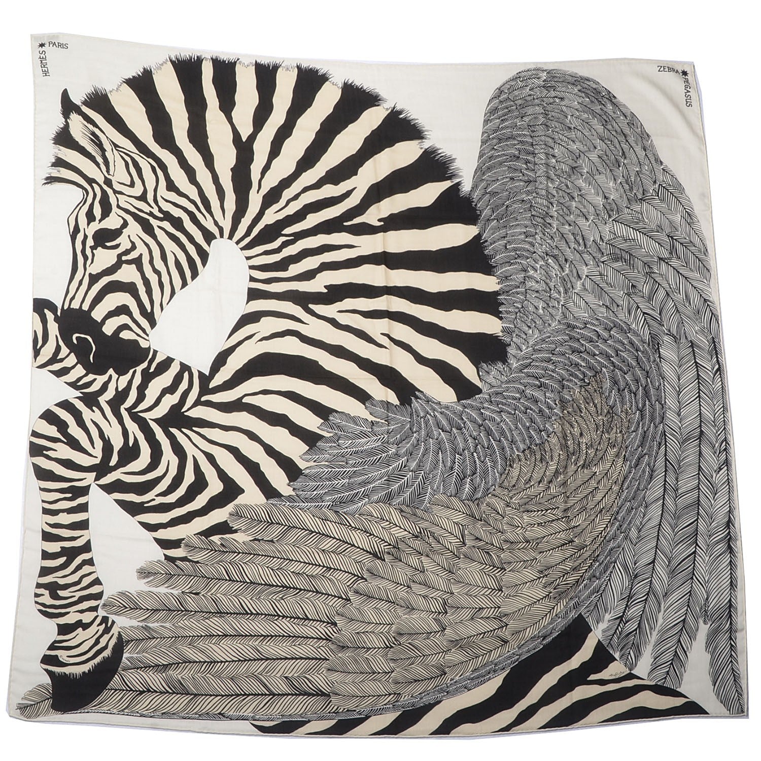 Hermes Cashmere Silk Zebra Pegasus Shawl 140 White Black Naturel 2 of 5