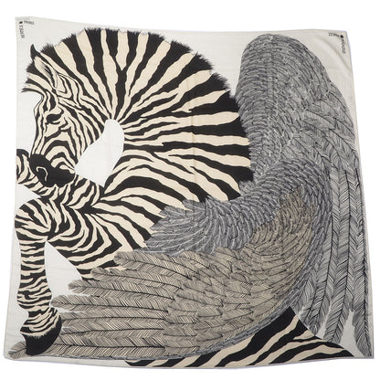 Hermes Cashmere Silk Zebra Pegasus Shawl 140 White Black Naturel 2 of 5