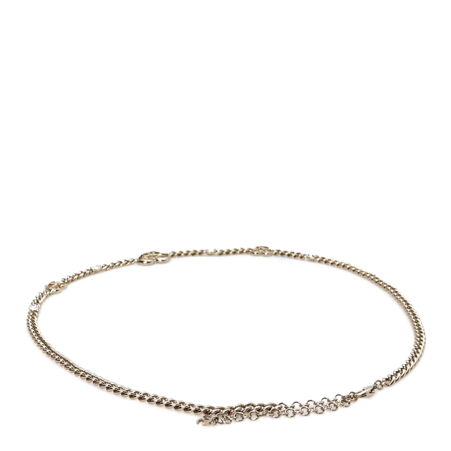 Metal Crystal CC Heart Chain Belt Light Gold