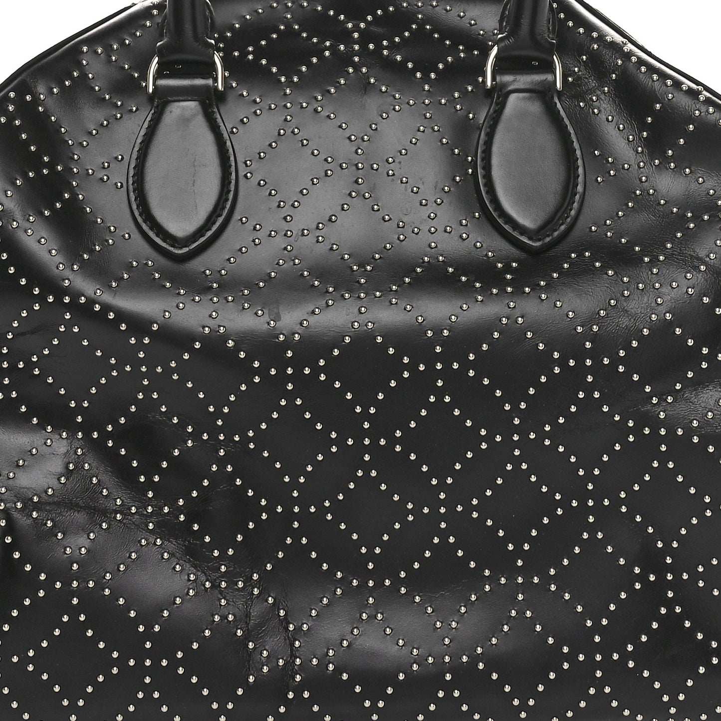 Calfskin Arabesque Studded Top Handle Bag Black