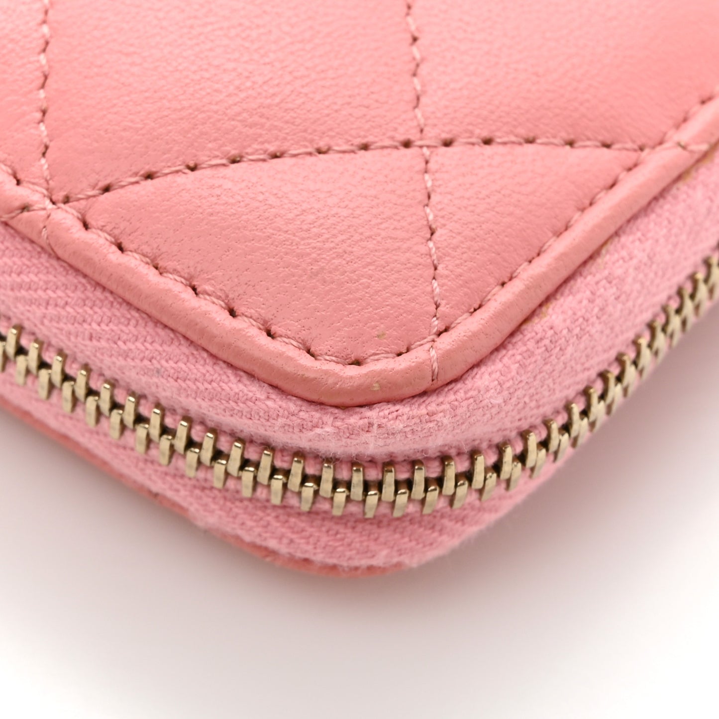 Lambskin Enamel Quilted Zip Around Coin Purse Wallet Pink