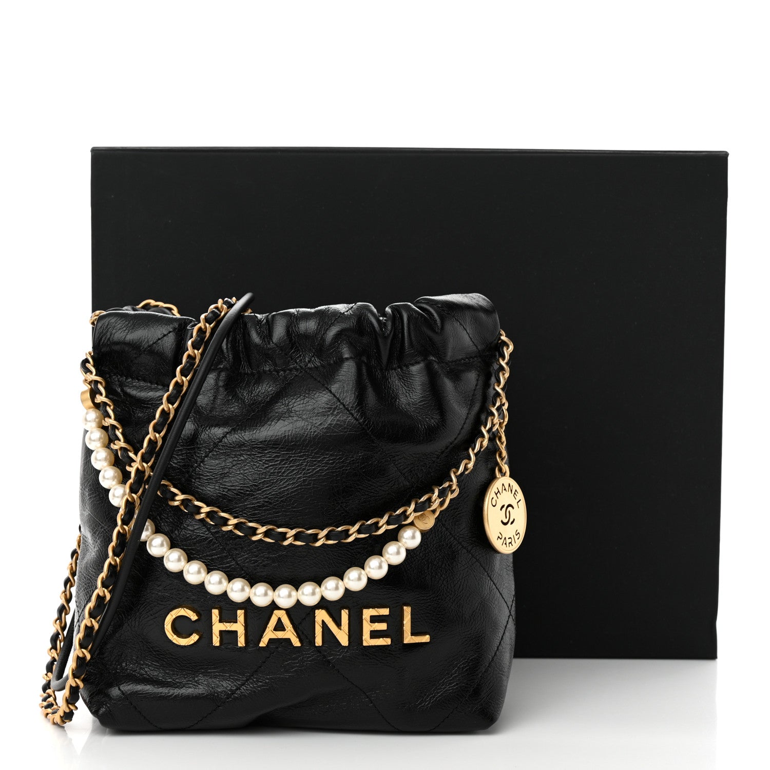 Chanel Shiny Crumpled Calfskin Quilted Pearl Mini Chanel 22 Black 11 of 11