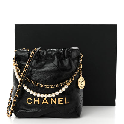 Chanel Shiny Crumpled Calfskin Quilted Pearl Mini Chanel 22 Black 11 of 11