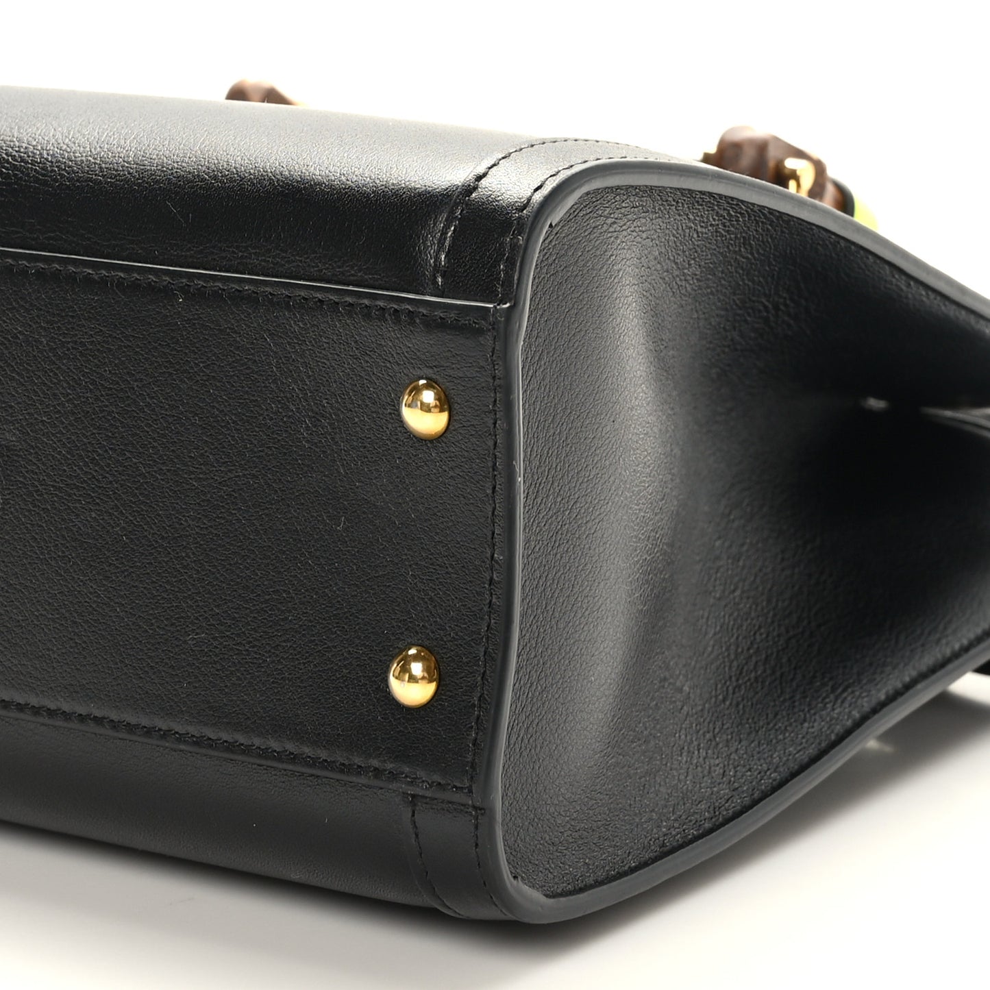 Calfskin Small Diana Tote Bag Black Yellow Fluo