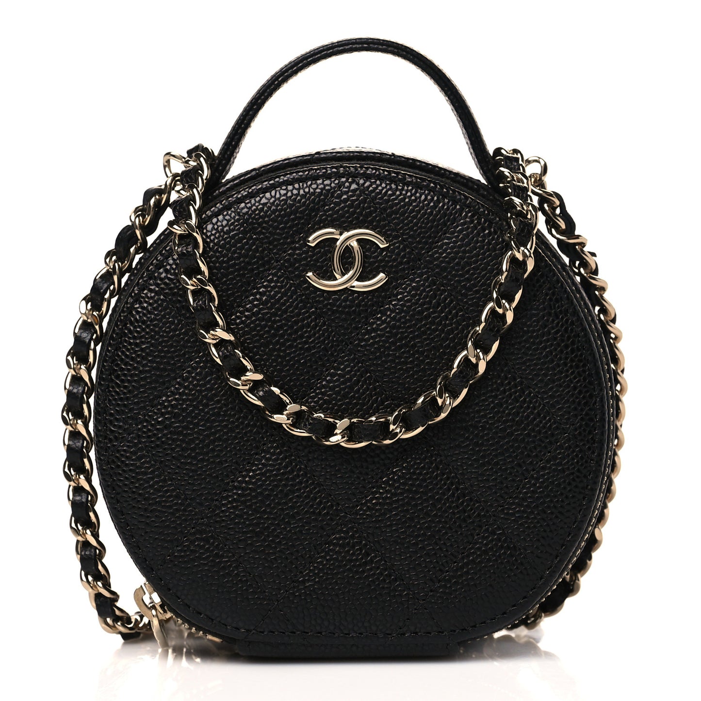 Caviar Quilted Round Handle With Care Vanity With Chain Black