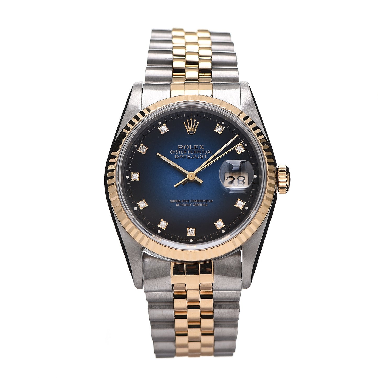 Stainless Steel 18K Yellow Gold Diamond 36mm Oyster Perpetual Datejust Watch Blue 16233
