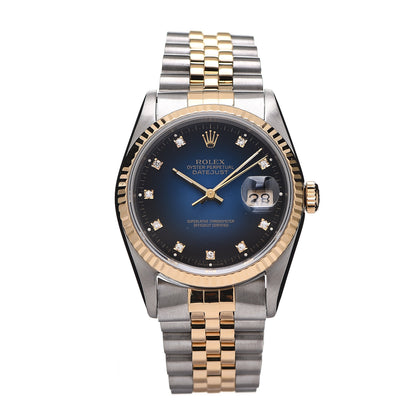 Rolex Stainless Steel 18K Yellow Gold Diamond 36mm Oyster Perpetual Datejust Watch Blue 16233 1 of 4