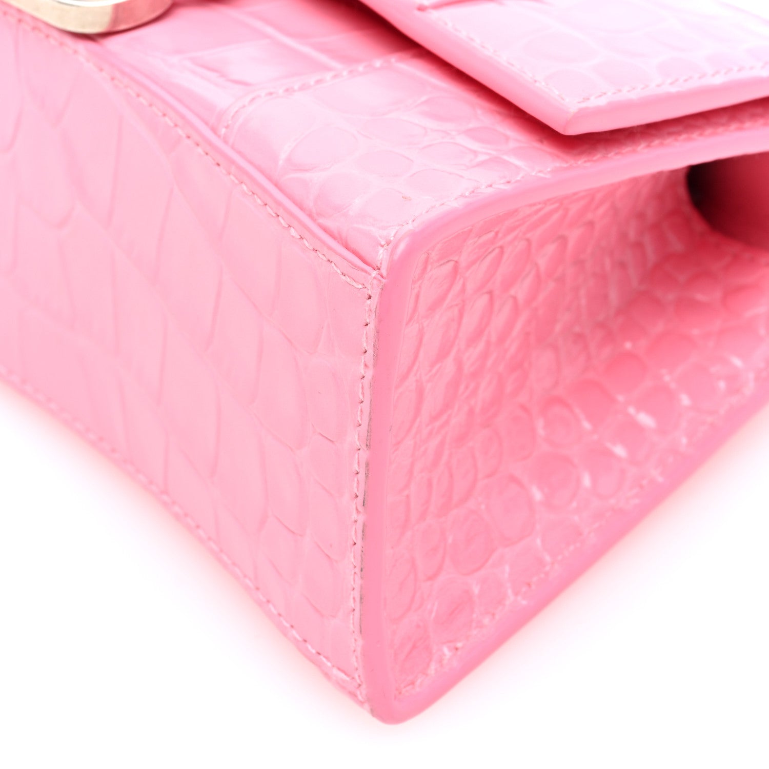 Balenciaga Shiny Calfskin Crocodile Embossed Hourglass Top Handle Bag XS Sweet Pink 10 of 10