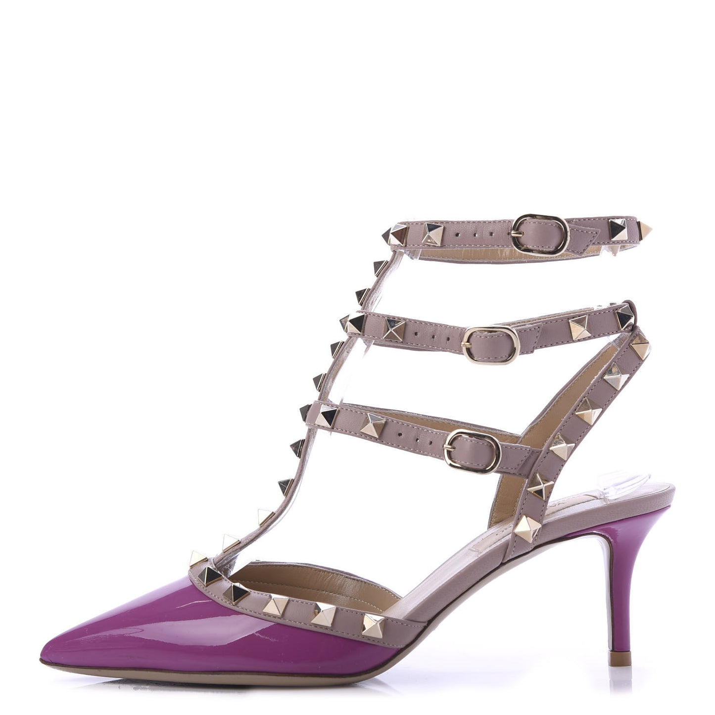 Patent Rockstud Ankle Strap Low Heel Pumps 36.5 Purple Poudre