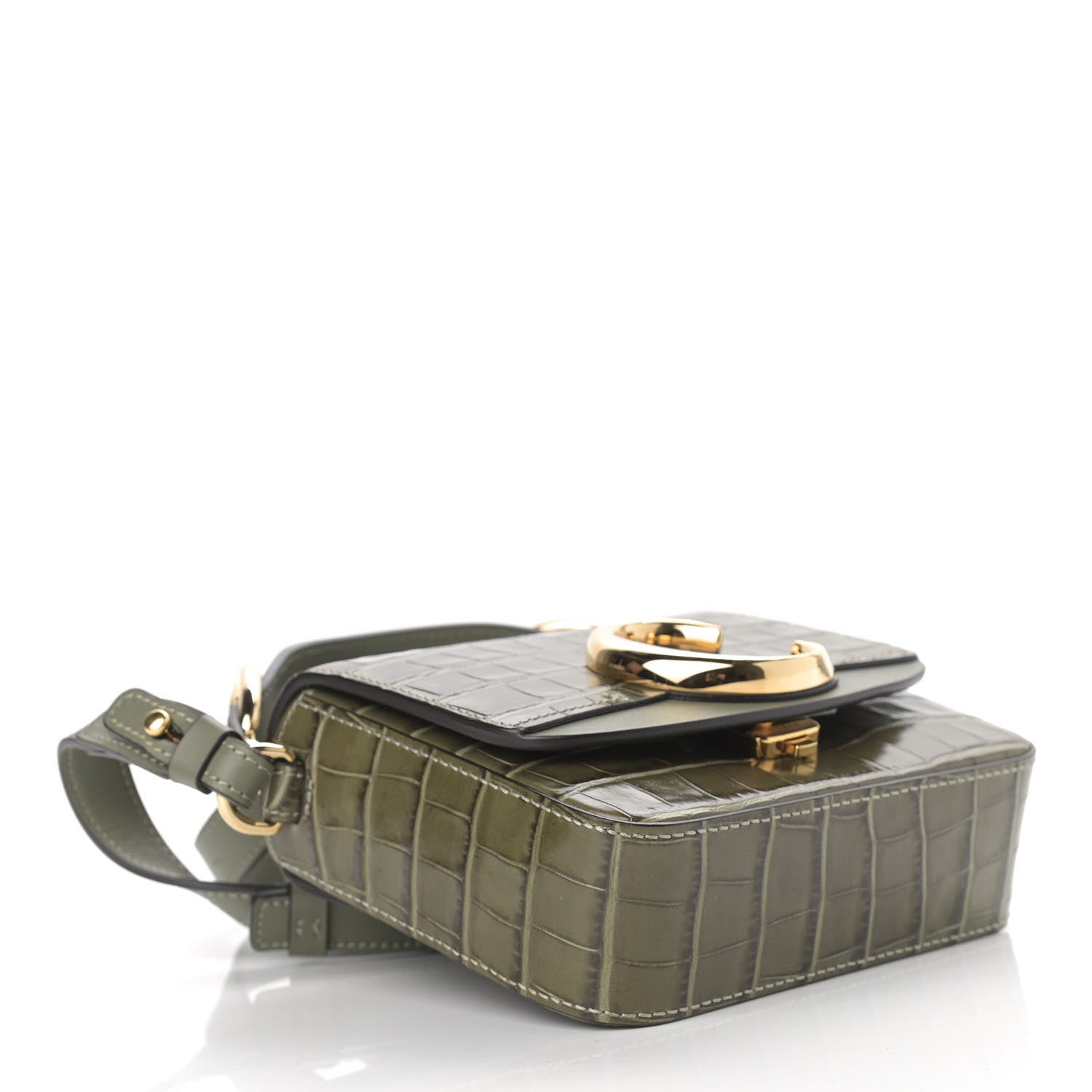 Chloe Calfskin Crocodile Embossed Mini C Double Carry Misty Forest 4 of 10