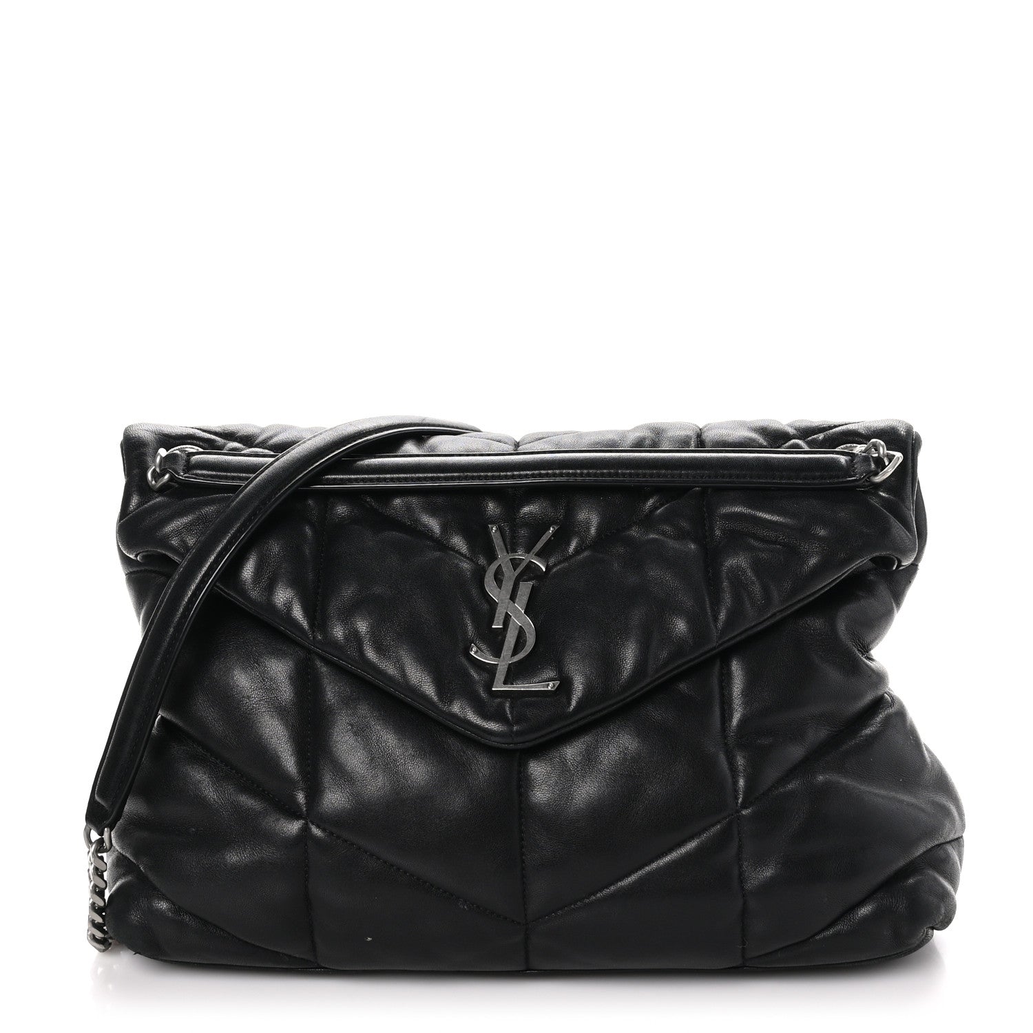 Saint Laurent Lambskin Quilted Medium Loulou Puffer Monogram Chain Satchel Black 1 of 9