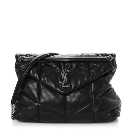 Saint Laurent Lambskin Quilted Medium Loulou Puffer Monogram Chain Satchel Black 1 of 9