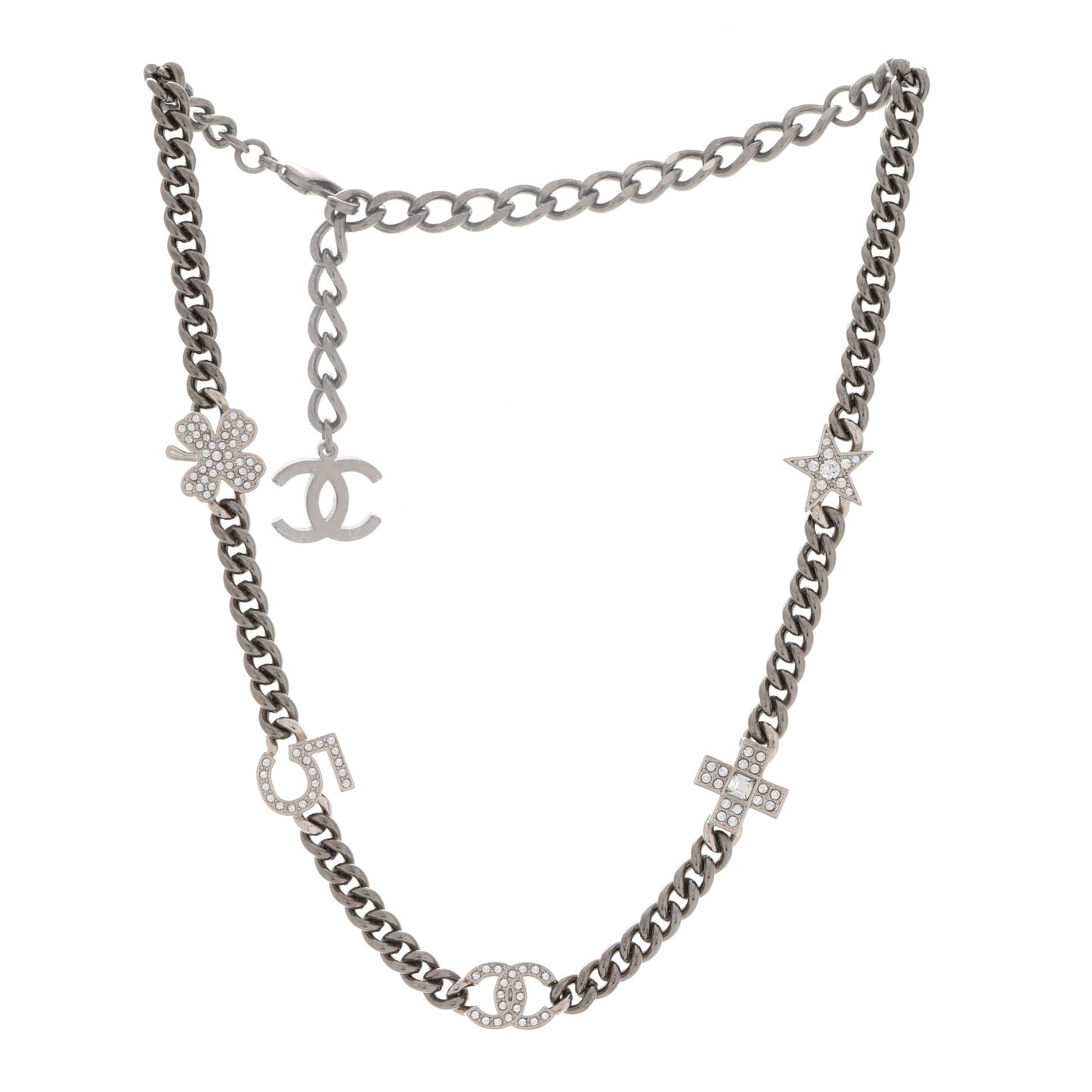 Ruthenium Crystal Chain CC Lucky Charms Choker Silver