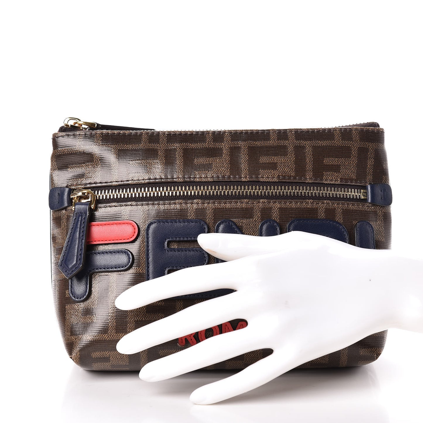 X FILA Glazed Fabric Vitello Century FF 1974 Mania Pouch Mogano Panna Blueberry