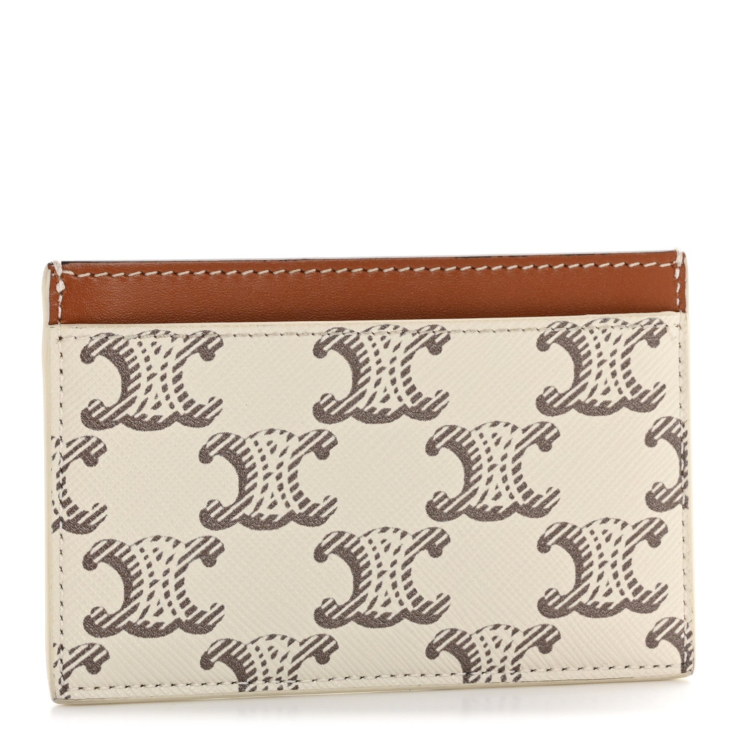 Celine Triomphe Canvas Calfskin Card Holder White Tan 3 of 9