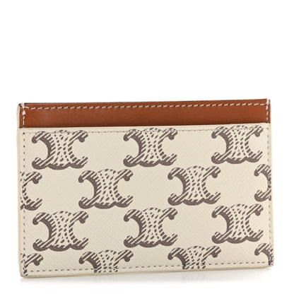 Celine Triomphe Canvas Calfskin Card Holder White Tan 3 of 9