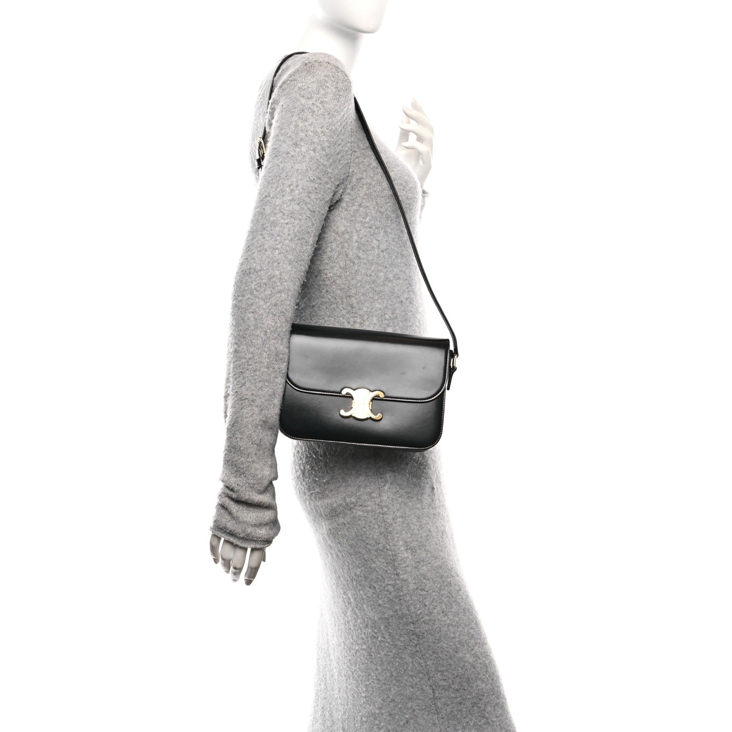 Celine Shiny Calfskin Medium Triomphe Black 2 of 9