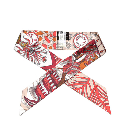 Hermes Silk La Danse Des Amazones Twilly Beige Corail Brun 1 of 4
