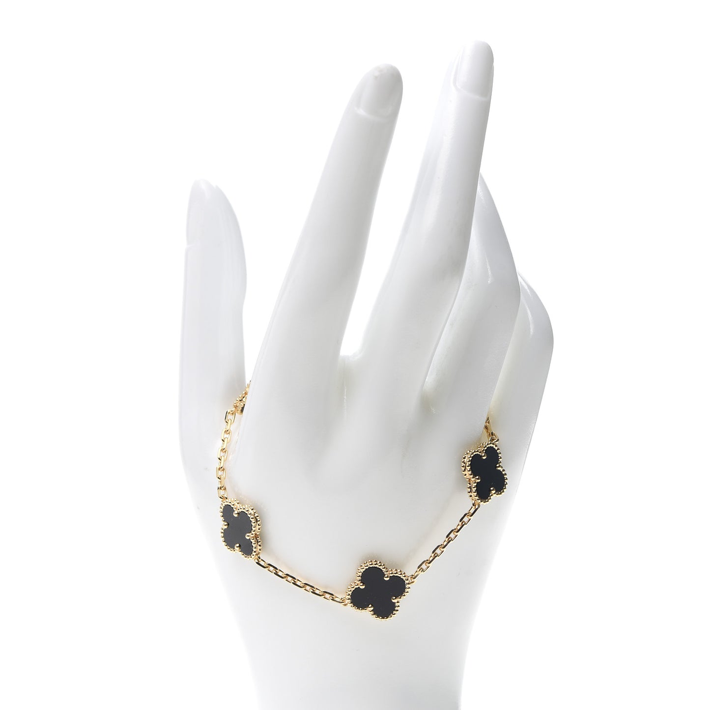 18K Yellow Gold Black Onyx 5 Motifs Vintage Alhambra Bracelet