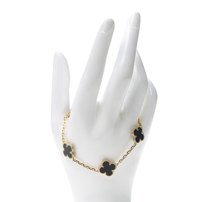 Van Cleef & Arpels 18K Yellow Gold Black Onyx 5 Motifs Vintage Alhambra Bracelet 2 of 6