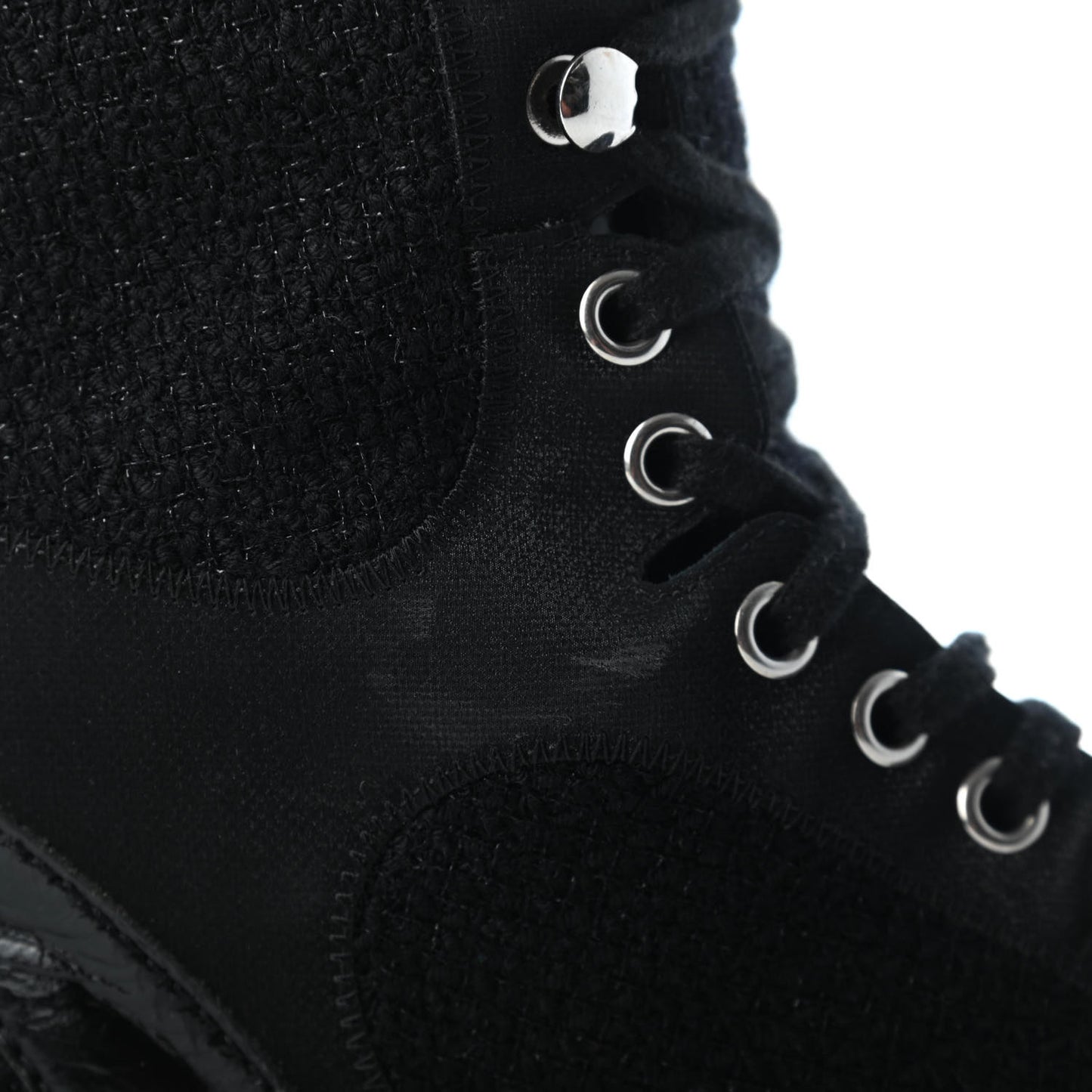 Tweed Patent Calfskin Sneaker High Boots 38 Black