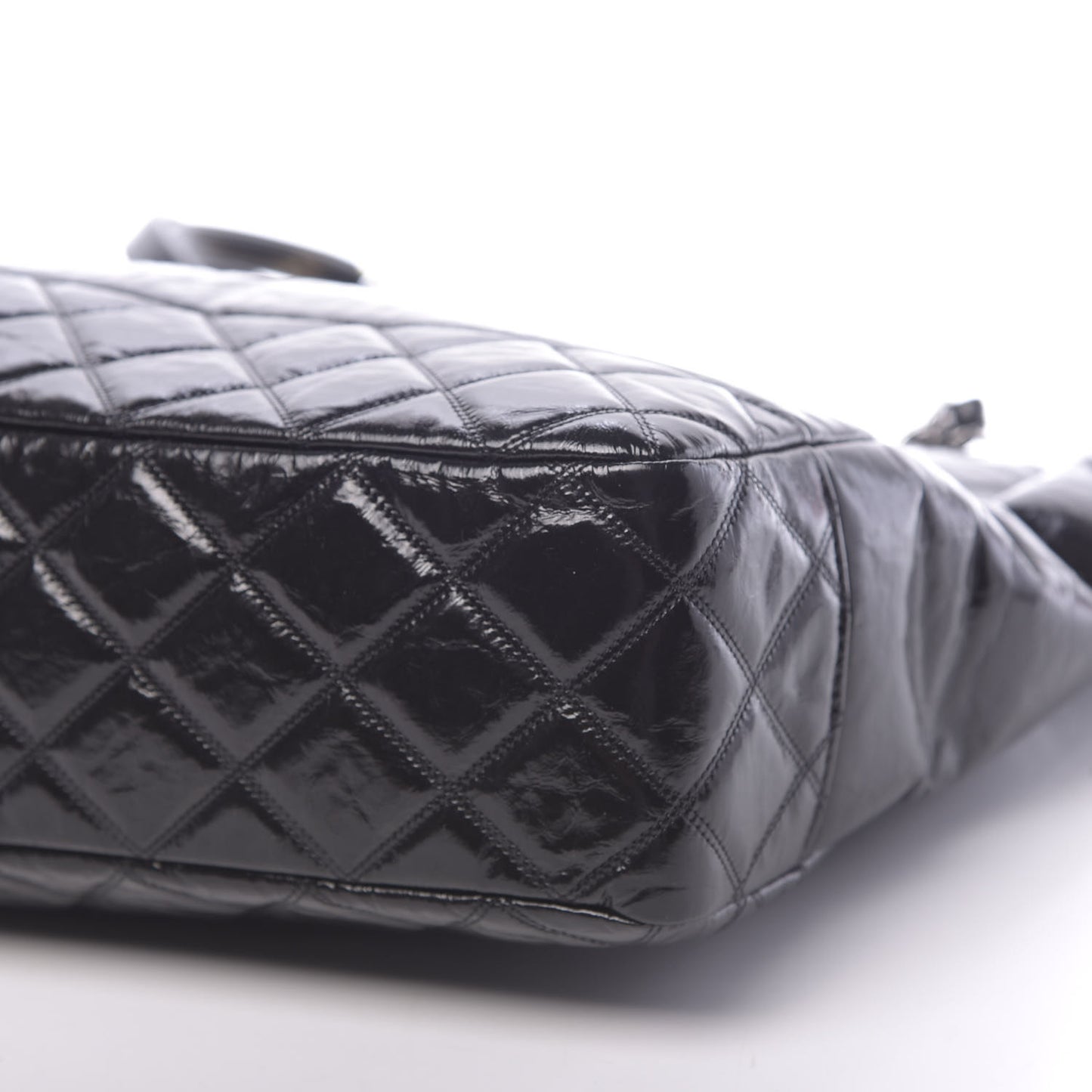 Shiny Aged Calfskin Quilted Large Shopping Bag Black