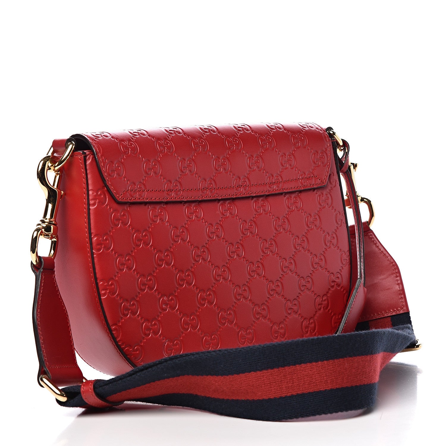 Gucci Guccissima Web Medium Padlock Messenger Shoulder Bag Hibiscus Red 3 of 11