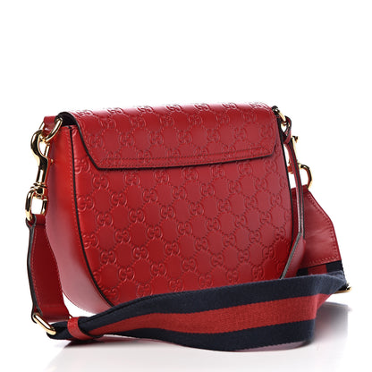 Gucci Guccissima Web Medium Padlock Messenger Shoulder Bag Hibiscus Red 3 of 11