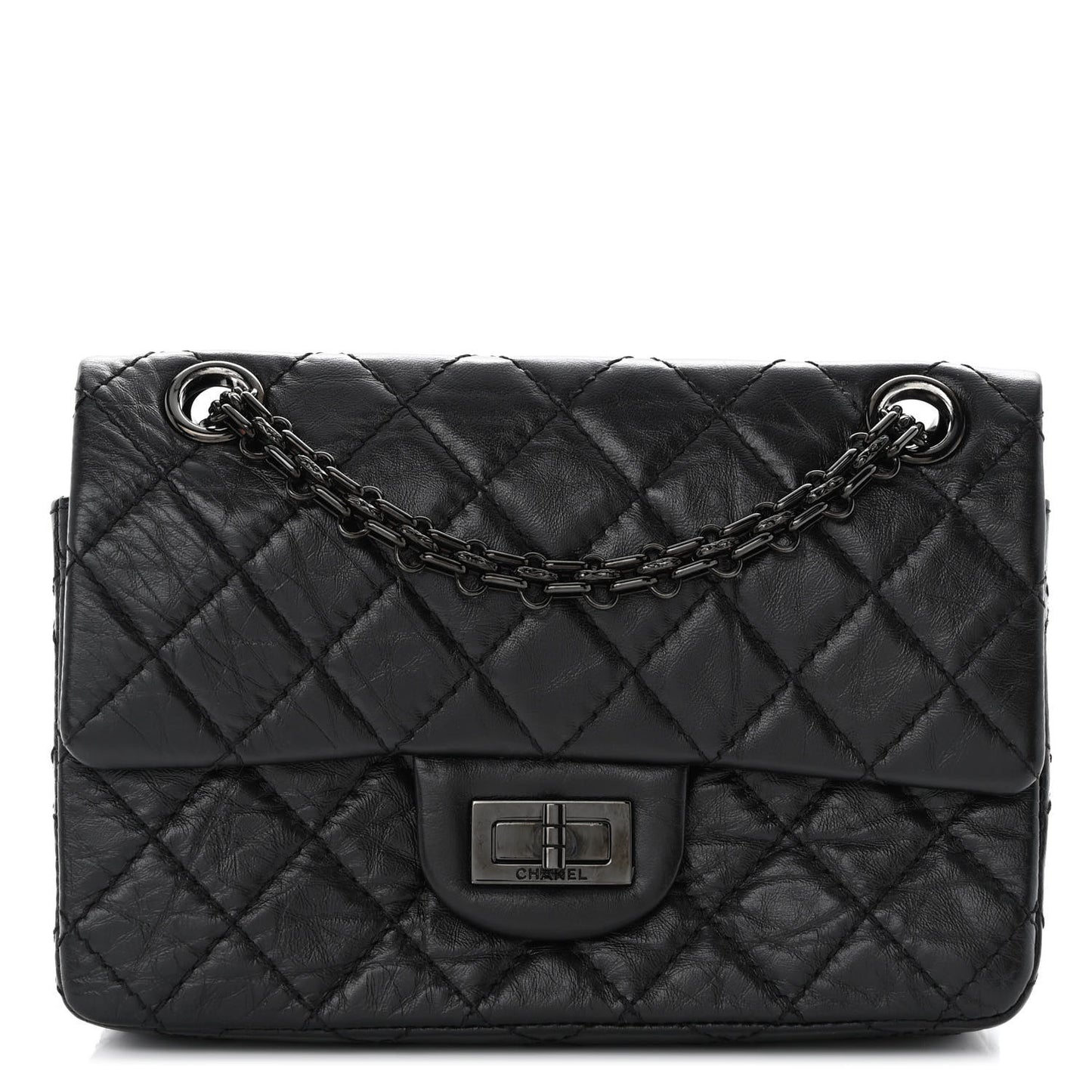 Aged Calfskin Quilted 2.55 Reissue Mini Flap So Black