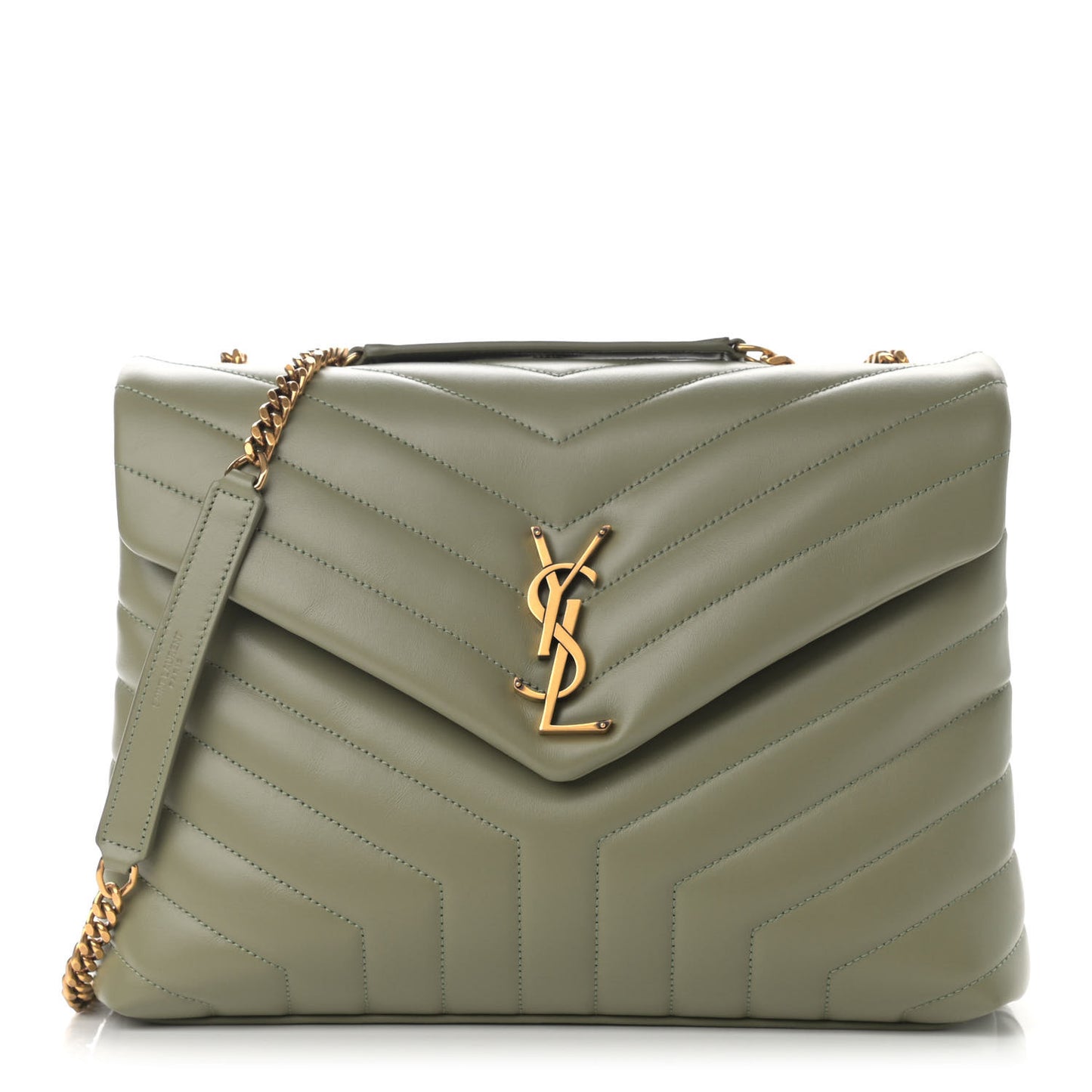Calfskin Y Quilted Monogram Medium Loulou Chain Satchel Light Sage