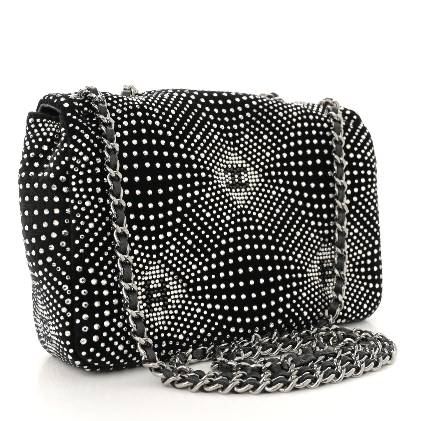 Velvet Strass Evening Flap Bag Black Silver