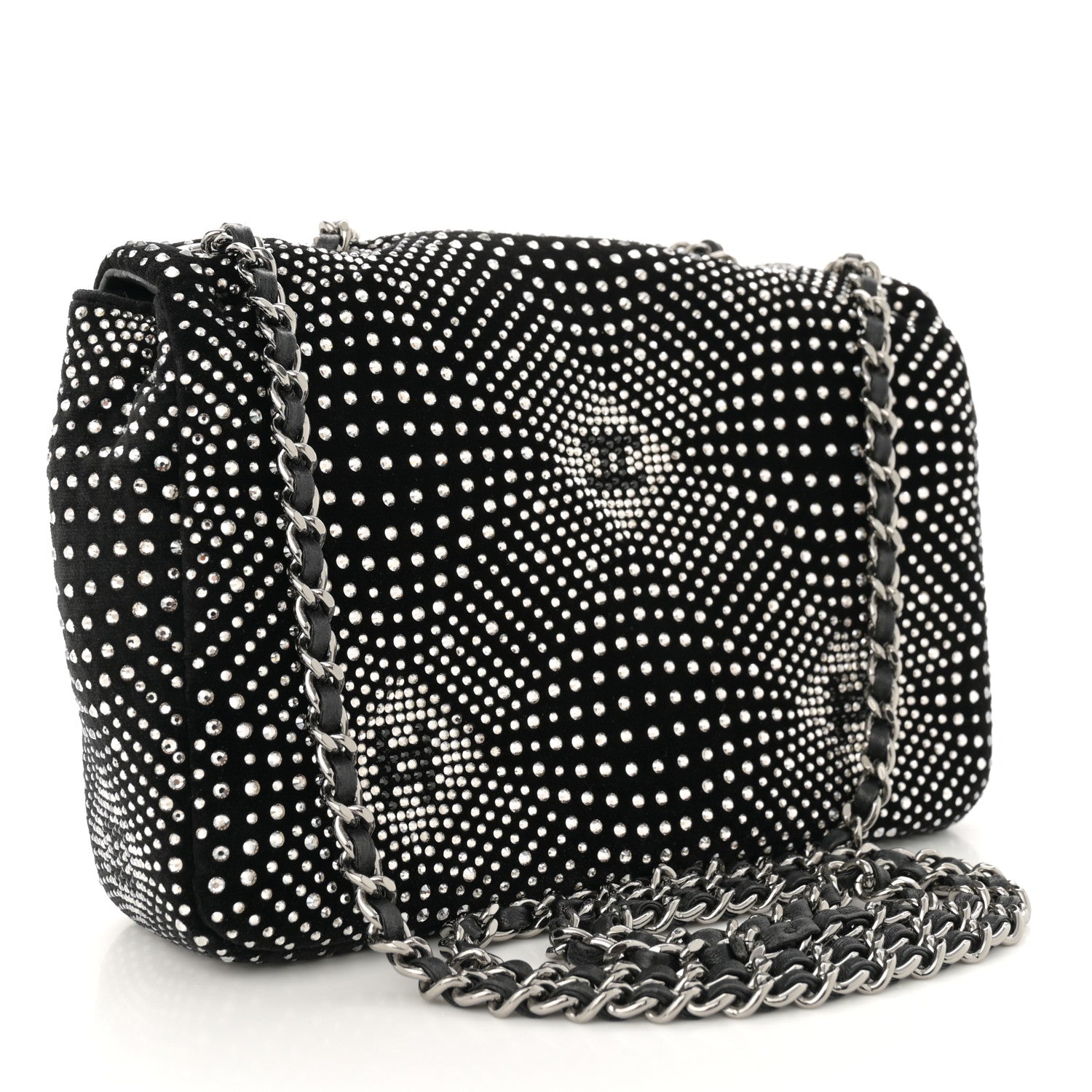 Chanel Velvet Strass Evening Flap Bag Black Silver 3 of 13