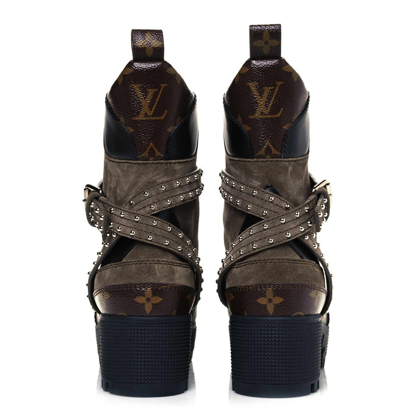 Suede Calfskin Monogram Laureate Platform Desert Boots 36 Kaki