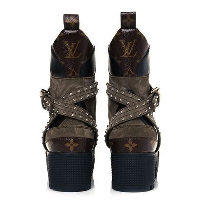 Louis Vuitton Suede Calfskin Monogram Laureate Platform Desert Boots 36 Kaki 5 of 8