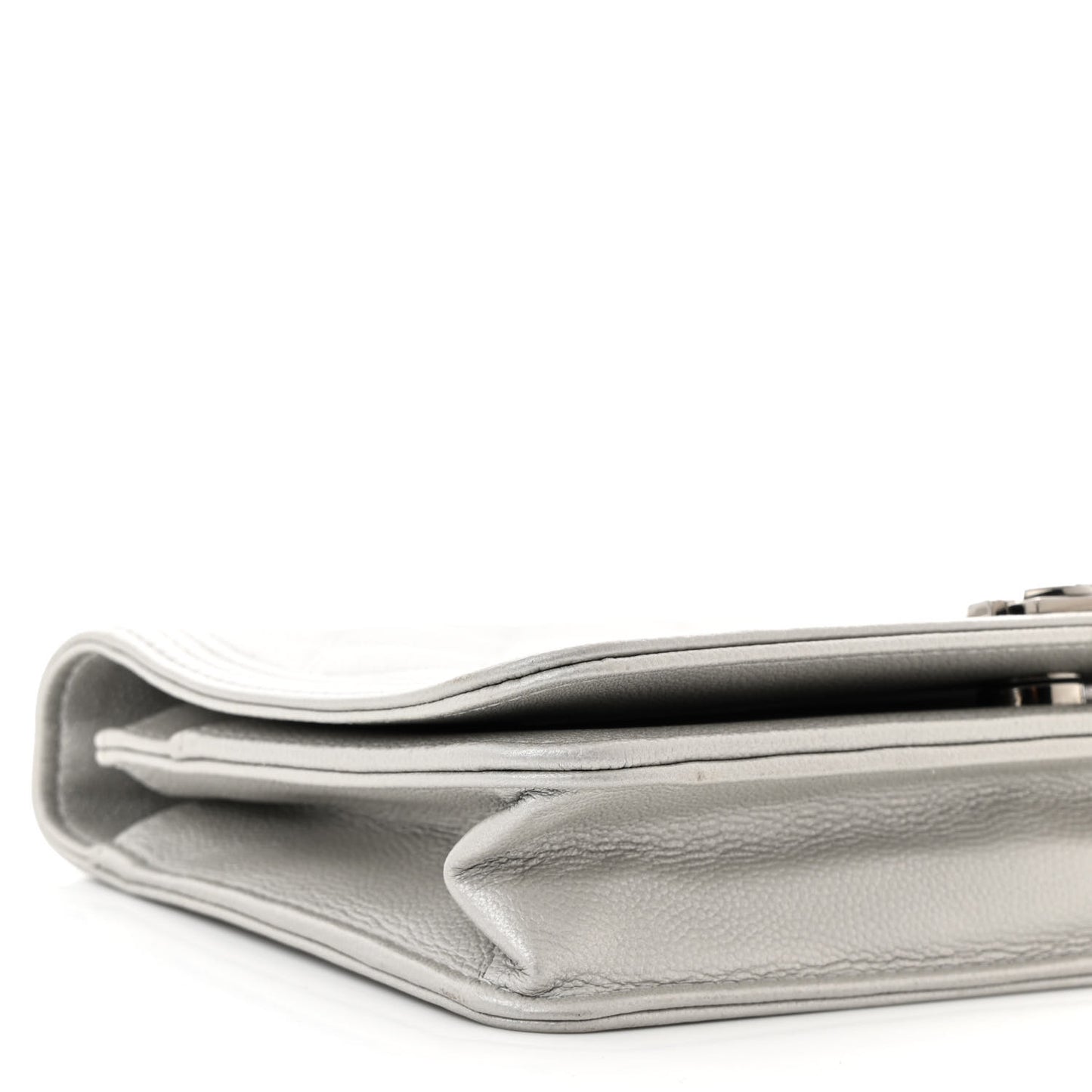 Metallic Caviar Quilted Boy Wallet On Chain WOC Silver