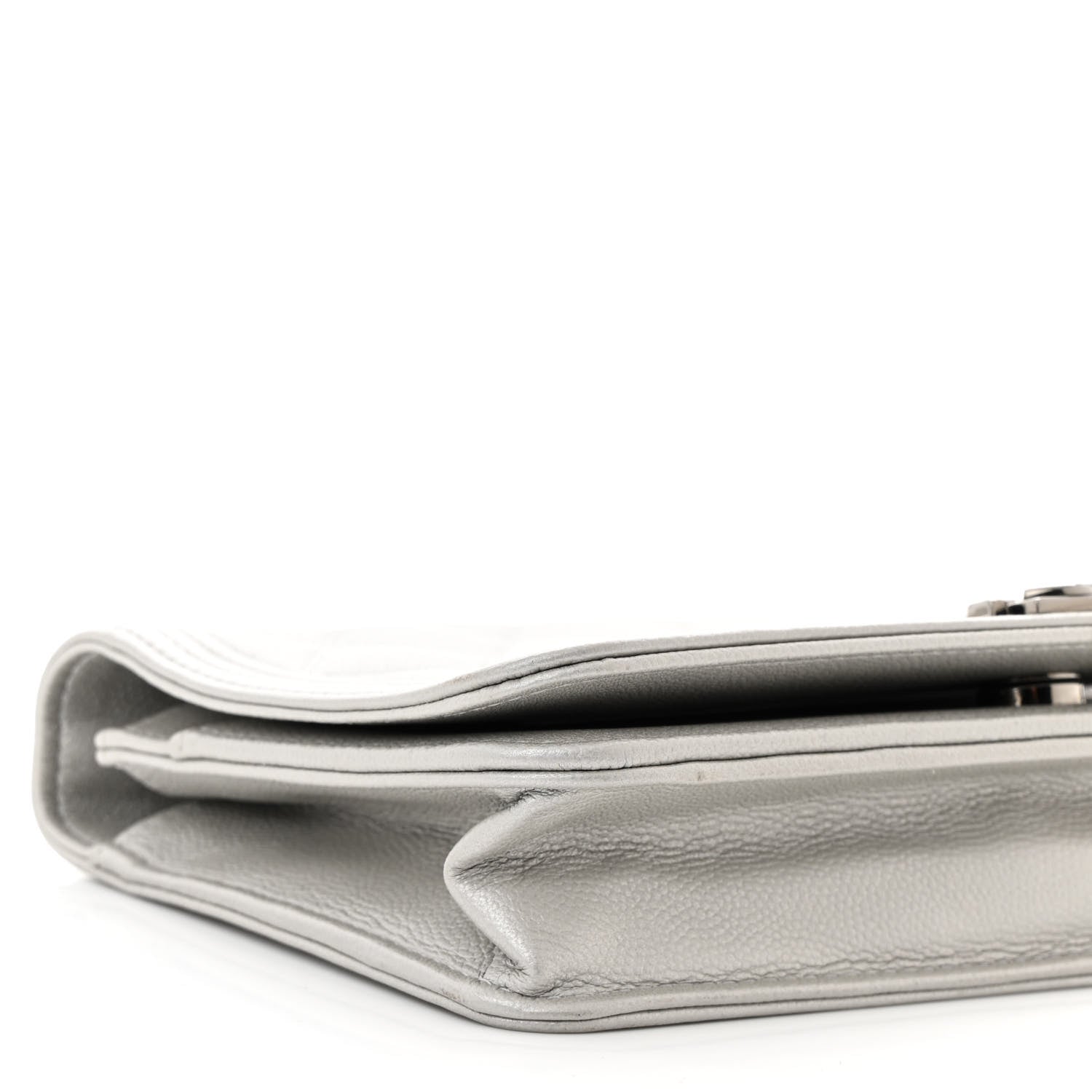 Chanel Metallic Caviar Quilted Boy Wallet On Chain WOC Silver 10 of 13