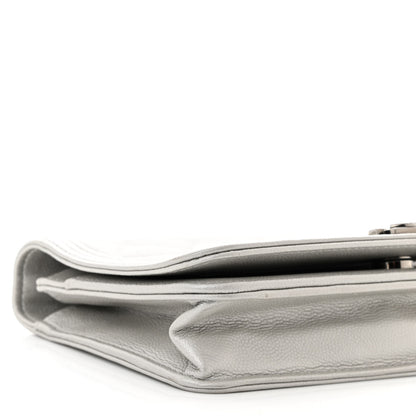 Chanel Metallic Caviar Quilted Boy Wallet On Chain WOC Silver 10 of 13