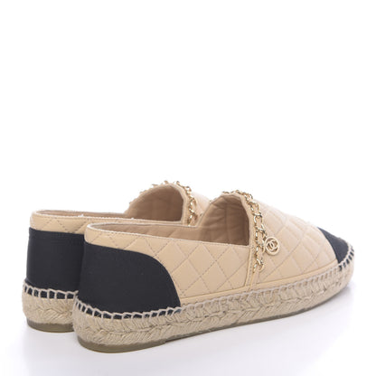 Chanel Lambskin Grosgrain Quilted CC Chain Espadrilles 39 Beige Black 4 of 10